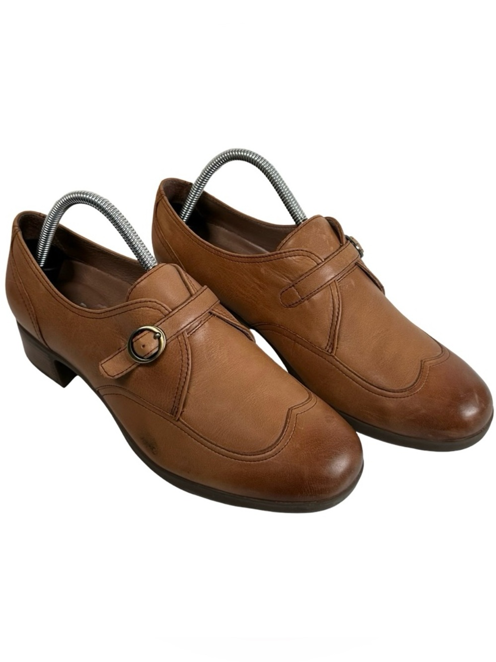 Dansko Saddle Tan Burnished Leather Monk Strap Wingtip Dress Shoes Women Size 40